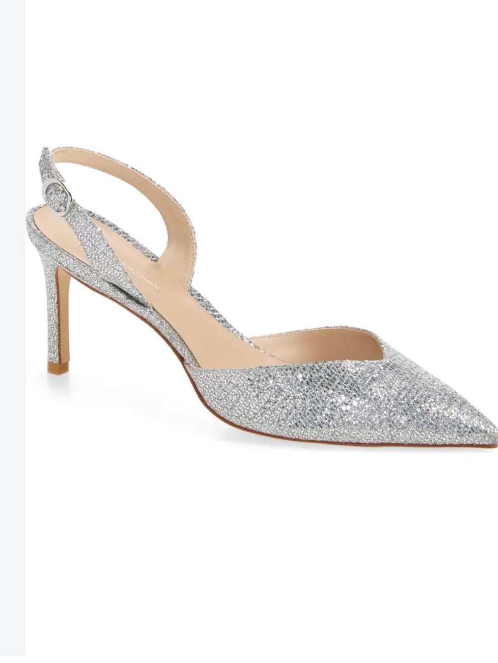 Stuart Weitzman Glitter Silver Pointed Slingback Pump